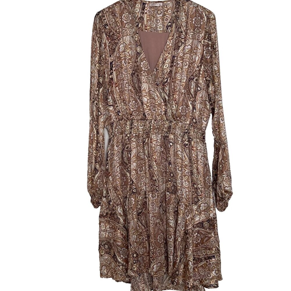 EsQualo Dress 14 Paisley V-Neck gold threads party